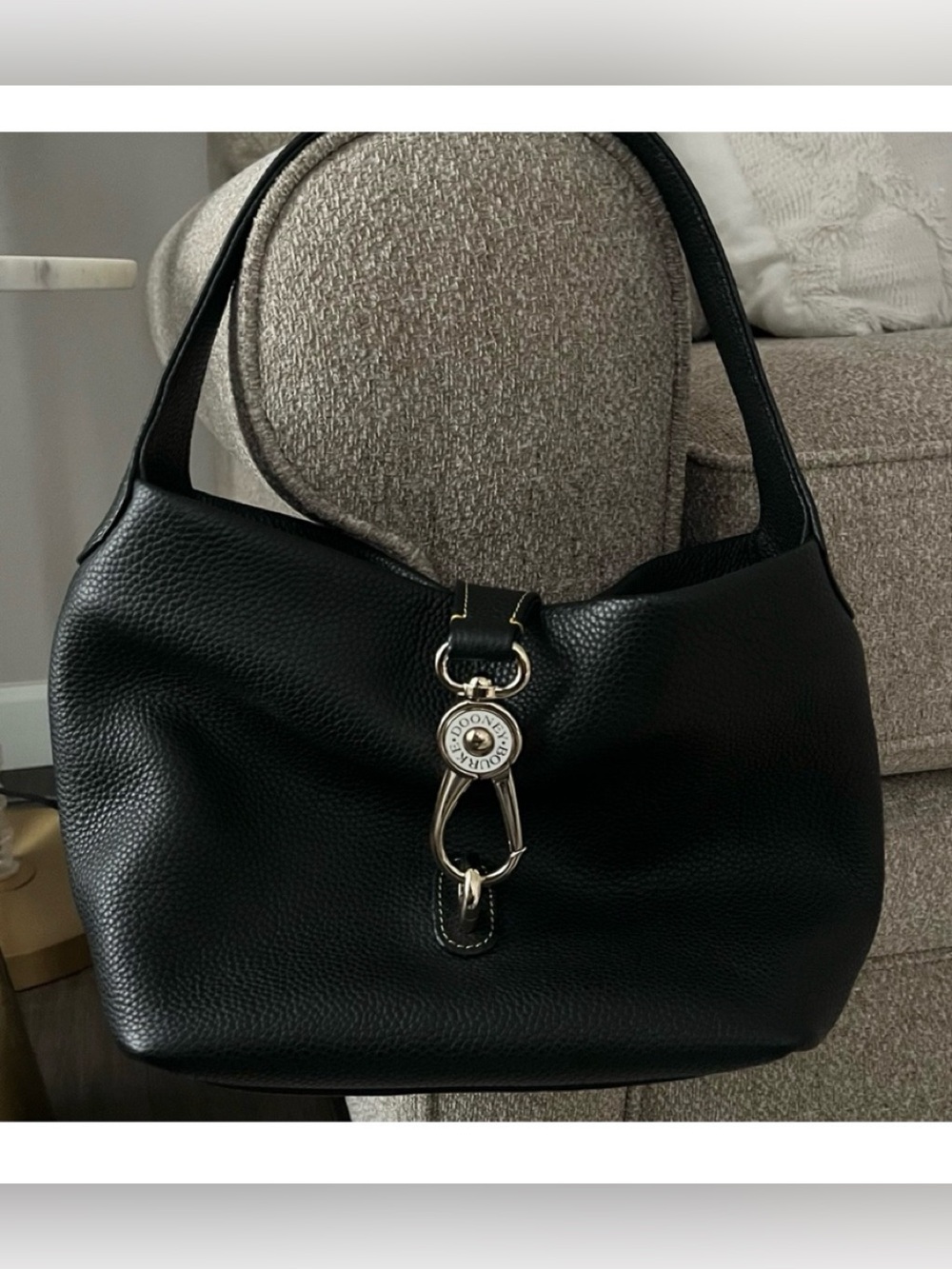 Dooney & Bourke Black Pebble Leather Shoulder Hobo with Brushed Gold Hardware